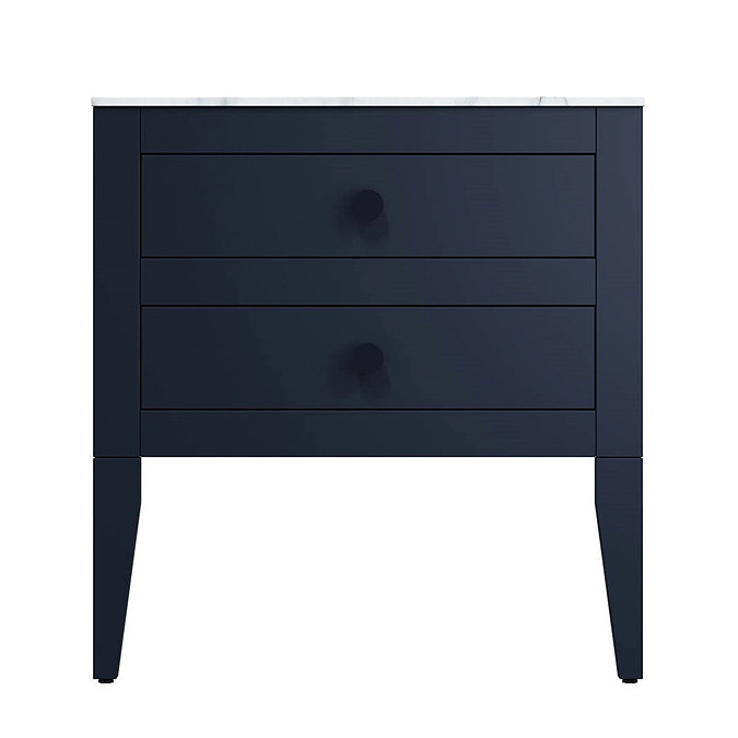 Crosswater Canvass Deep Indigo Blue 700mm Double Drawer Unit with Carrara Marble Effect Worktop Fea