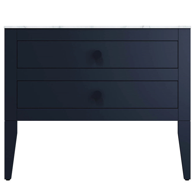 Crosswater Canvass Deep Indigo Blue 900mm Double Drawer Unit with Carrara Marble Effect Worktop  Fea