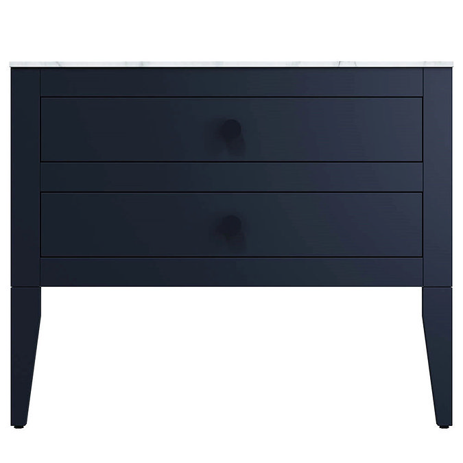 Crosswater Canvass Deep Indigo Blue 900mm Double Drawer Unit with Carrara Marble Effect Worktop Fea