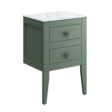 Crosswater Canvass Sage Green 485mm Double Drawer Unit with Carrara Marble Effect Worktop  Profile L