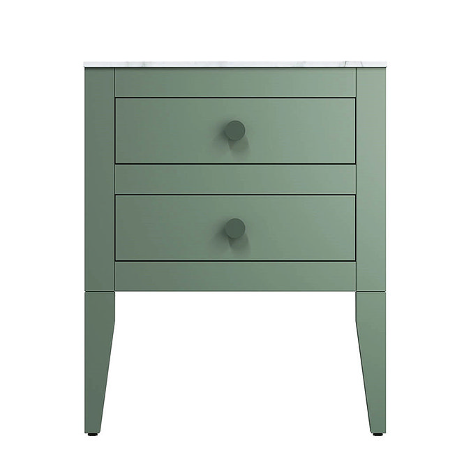 Crosswater Canvass Sage Green 600mm Double Drawer Unit with Carrara Marble Effect Worktop Feature L