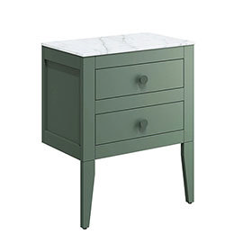 Crosswater Canvass Sage Green 600mm Double Drawer Unit with Carrara Marble Effect Worktop Medium Ima