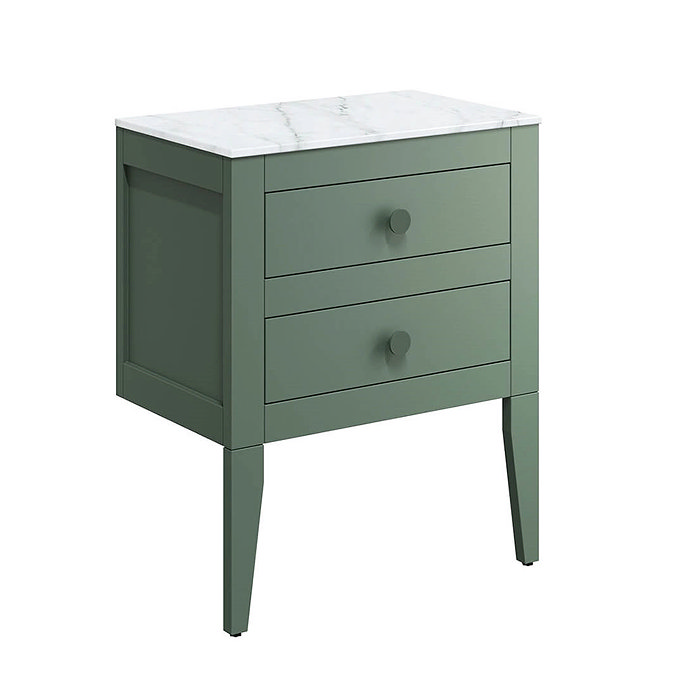 Crosswater Canvass Sage Green 600mm Double Drawer Unit with Carrara Marble Effect Worktop Large Imag