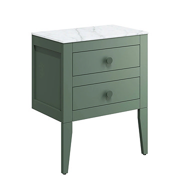 Crosswater Canvass Sage Green 600mm Double Drawer Unit with Carrara Marble Effect Worktop  Profile L