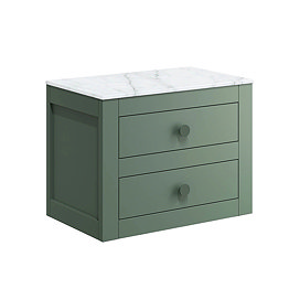 Crosswater Canvass Sage Green 600mm Double Drawer Unit with Carrara Marble Effect Worktop (Without L