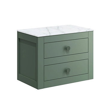 Crosswater Canvass Sage Green 600mm Double Drawer Unit with Carrara Marble Effect Worktop  Profile L