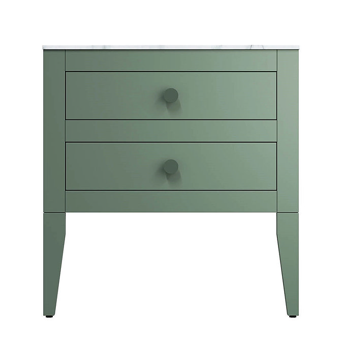 Crosswater Canvass Sage Green 700mm Double Drawer Unit with Carrara Marble Effect Worktop Feature L