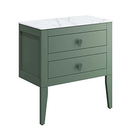 Crosswater Canvass Sage Green 700mm Double Drawer Unit with Carrara Marble Effect Worktop Medium Ima