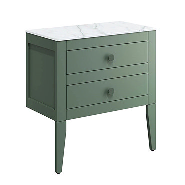 Crosswater Canvass Sage Green 700mm Double Drawer Unit with Carrara Marble Effect Worktop  Profile L