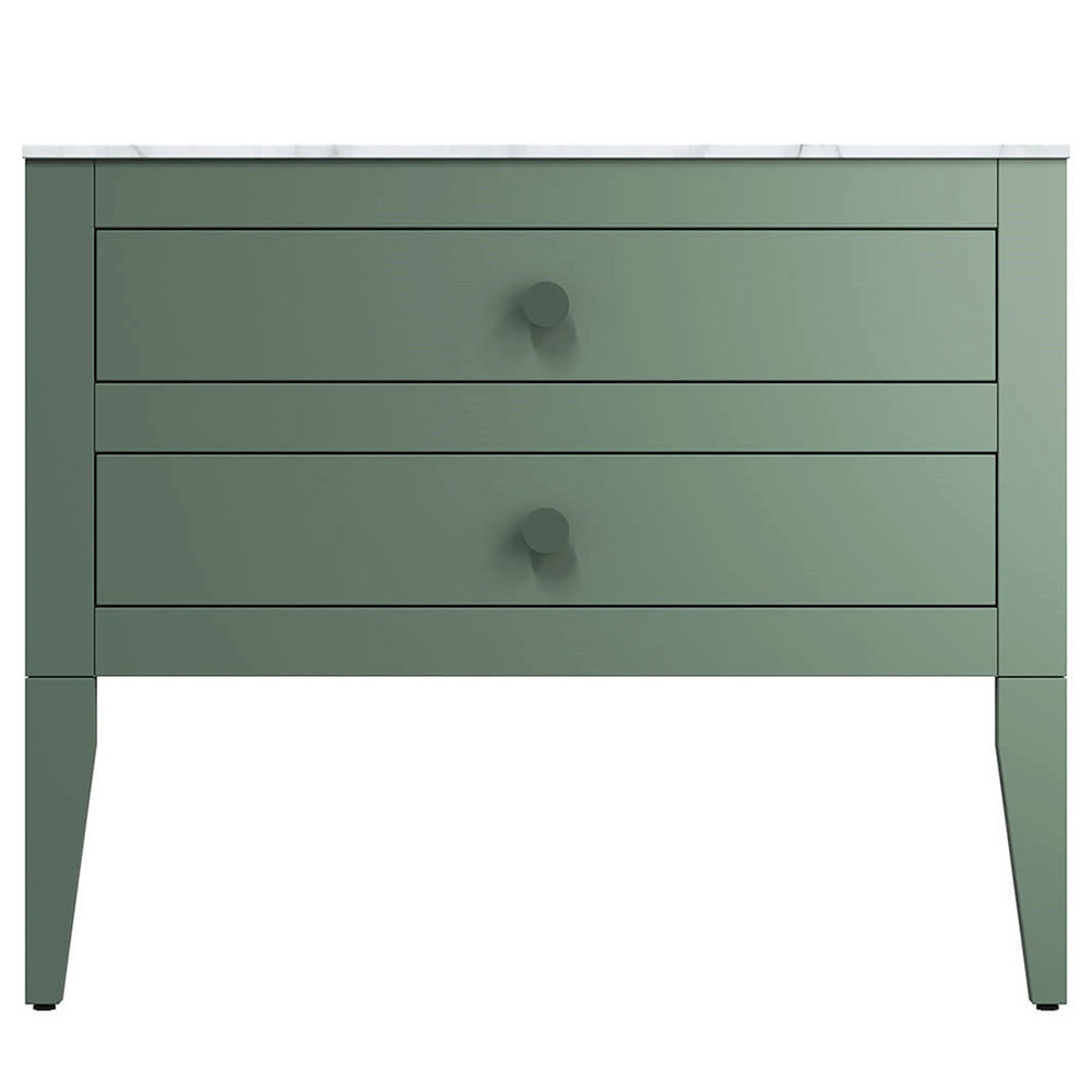 Crosswater Canvass Sage Green 900mm Double Drawer Unit with Carrara Marble Effect Worktop  Feature L