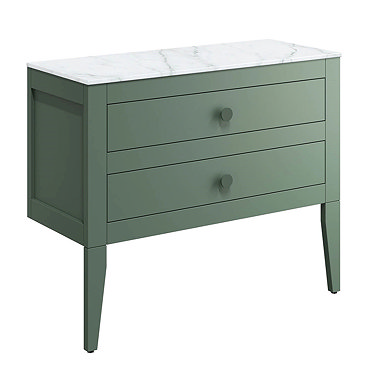 Crosswater Canvass Sage Green 900mm Double Drawer Unit with Carrara Marble Effect Worktop  Profile L