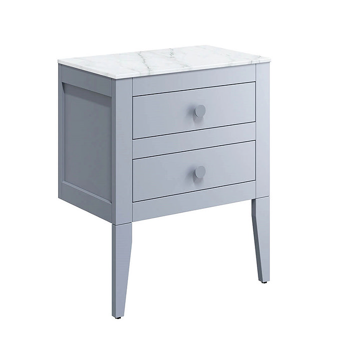 Crosswater Canvass Storm Grey Matt 600mm Double Drawer Unit with Carrara Marble Effect Worktop Large