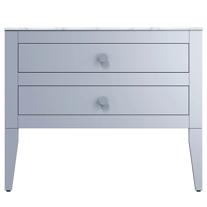 Crosswater Canvass Storm Grey Matt 900mm Double Drawer Unit with Carrara Marble Effect Worktop Feat