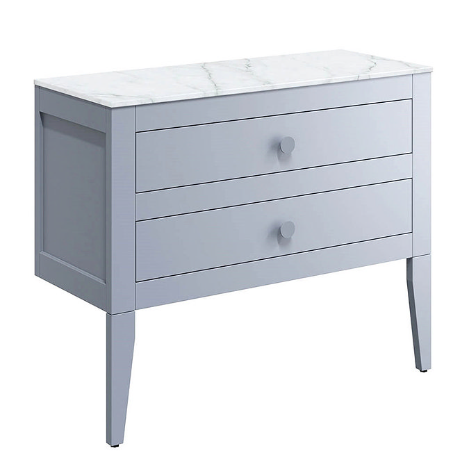 Crosswater Canvass Storm Grey Matt 900mm Double Drawer Unit with Carrara Marble Effect Worktop Large