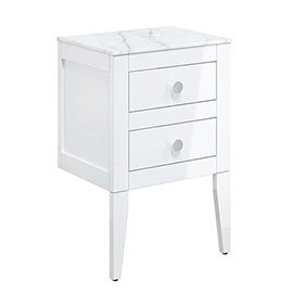 Crosswater Canvass White Gloss 485mm Double Drawer Unit with Carrara Marble Effect Worktop Medium Im