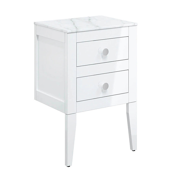 Crosswater Canvass White Gloss 485mm Double Drawer Unit with Carrara Marble Effect Worktop Large Ima
