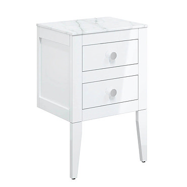 Crosswater Canvass White Gloss 485mm Double Drawer Unit with Carrara Marble Effect Worktop  Profile 
