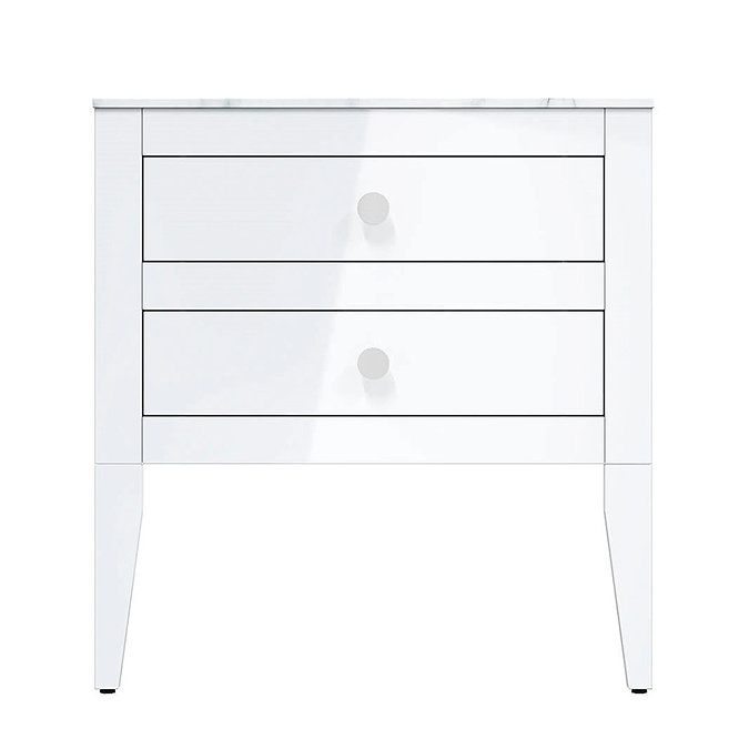 Crosswater Canvass White Gloss 700mm Double Drawer Unit with Carrara Marble Effect Worktop Feature