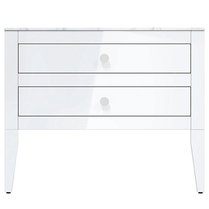 Crosswater Canvass White Gloss 900mm Double Drawer Unit with Carrara Marble Effect Worktop  Feature 