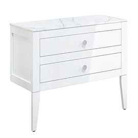 Crosswater Canvass White Gloss 900mm Double Drawer Unit with Carrara Marble Effect Worktop Medium Im