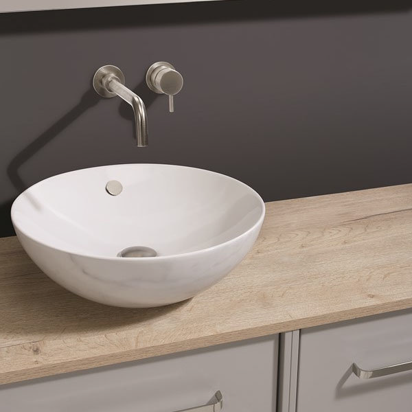 Crosswater Castellon Carrara Marble/White Countertop Basin - 430 x 430mm - CT0012BSCM+  Feature Larg