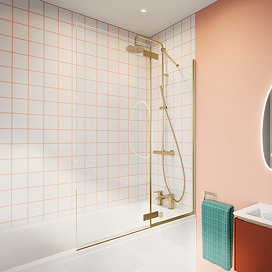 Crosswater Clear 6 Double Panel Bath Screen - Brushed Brass