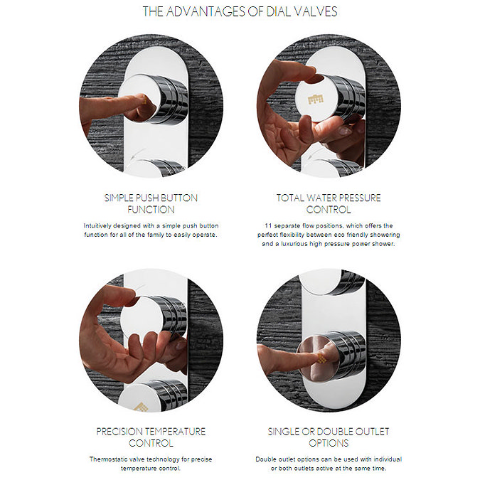 Crosswater - Dial Central 2 Control Shower Valve with Single Mode Handset, Fixed Head & Arm Profile