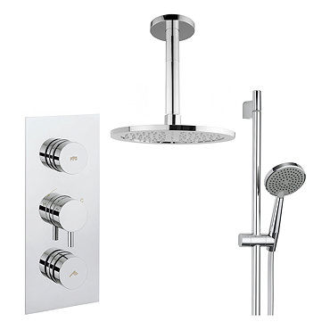 Crosswater - Dial Kai Lever 2 Control Shower Valve with Shower Kit, Fixed Head & Ceiling Arm Profile