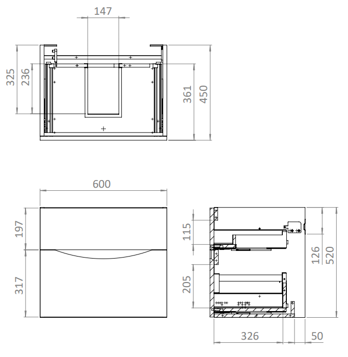 Crosswater Glide II 600mm Vanity Unit and Basin - Warm Stone