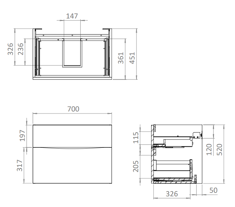 Crosswater Glide II 700mm Vanity Unit and Basin - Warm Stone