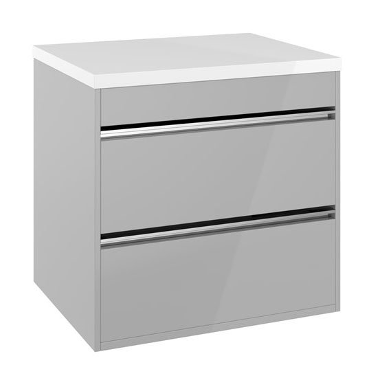 Crosswater Kai 600mm Double Drawer Unit & Worktop - Grey Gloss Large Image