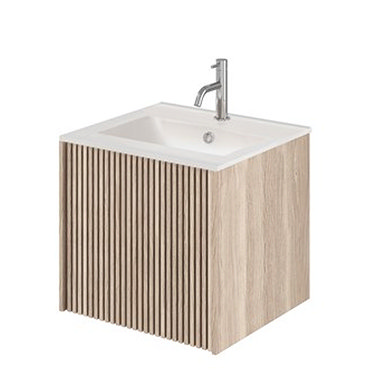 Crosswater Limit 500mm Oak Wall Hung Slatted Vanity Unit with Basin