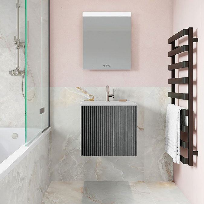 Crosswater Limit 500mm Steelwood Wall-Hung Slatted Vanity Unit with Ceramic Basin