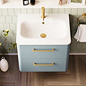 Crosswater Malu 600mm Wall Hung Dusty Blue Vanity Unit & Basin with Brushed Brass Handles