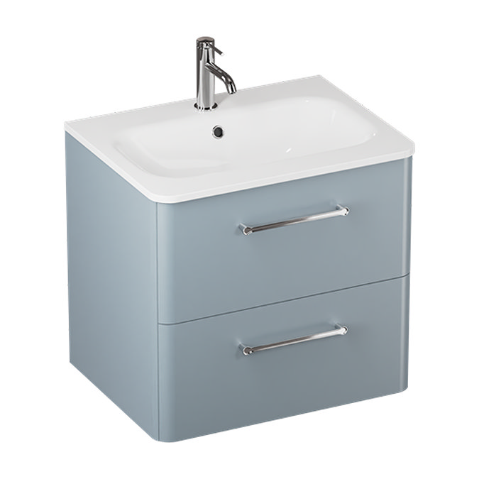 Crosswater Malu 600mm Wall Hung Dusty Blue Vanity Unit & Basin with Chrome Handles