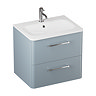 Crosswater Malu 600mm Wall Hung Dusty Blue Vanity Unit & Basin with Chrome Handles