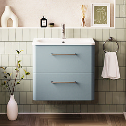Crosswater Malu 600mm Wall Hung Dusty Blue Vanity Unit & Basin with Chrome Handles