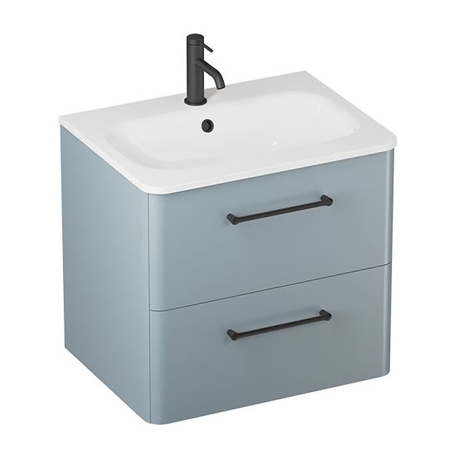 Crosswater Malu 600mm Dusty Blue Wall Hung Vanity Unit & Basin with Matt Black Handles