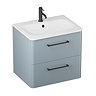 Crosswater Malu 600mm Dusty Blue Wall Hung Vanity Unit & Basin with Matt Black Handles