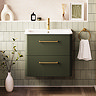 Crosswater Malu 600mm Wall Hung Earthy Green Vanity Unit & Basin with Brushed Brass Handles