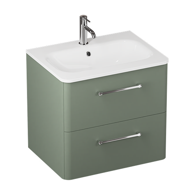 Crosswater Malu 600mm Wall Hung Earthy Green Vanity Unit & Basin with Chrome Handles