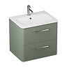 Crosswater Malu 600mm Wall Hung Earthy Green Vanity Unit & Basin with Chrome Handles