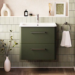 Crosswater Malu 600mm Wall Hung Earthy Green Vanity Unit & Basin with Chrome Handles
