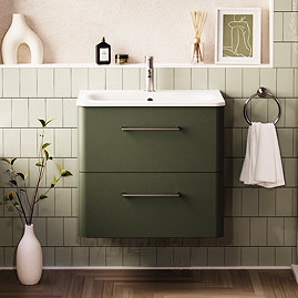 Crosswater Malu 600mm Wall Hung Earthy Green Vanity Unit & Basin with Chrome Handles