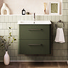 Crosswater Malu 600mm Wall Hung Earthy Green Vanity Unit & Basin with Chrome Handles