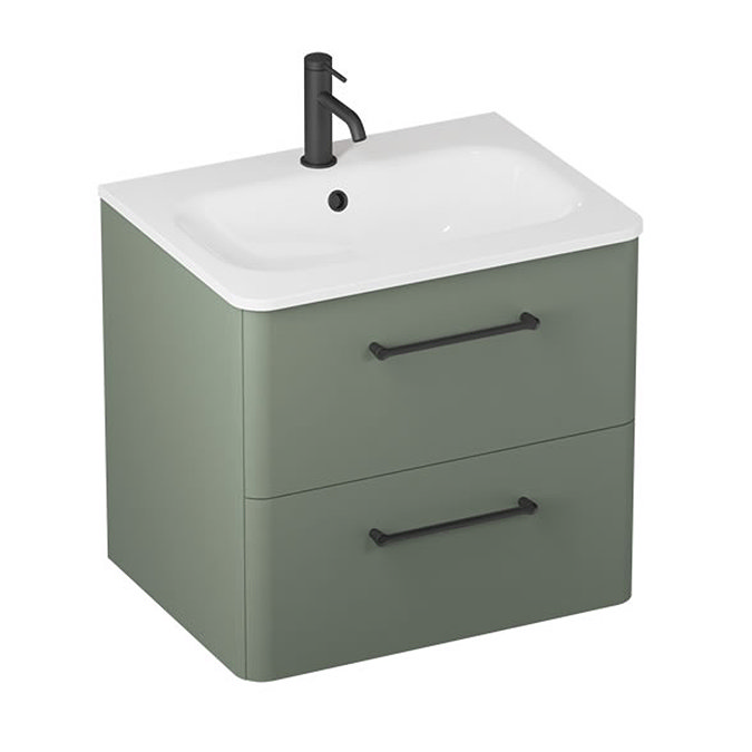 Crosswater Malu 600mm Earthy Green Wall Hung Vanity Unit & Basin with Matt Black Handles
