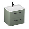 Crosswater Malu 600mm Earthy Green Wall Hung Vanity Unit & Basin with Matt Black Handles