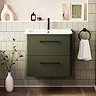 Crosswater Malu 600mm Wall Hung Earthy Green Vanity Unit & Basin with Matt Black Handles