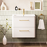 Crosswater Malu 600mm Wall Hung Frosted White Vanity Unit & Basin with Brushed Brass Handles