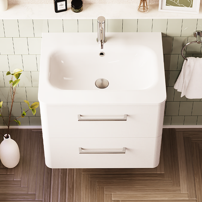 Crosswater Malu 600mm Wall Hung Frosted White Vanity Unit & Basin with Chrome Handles